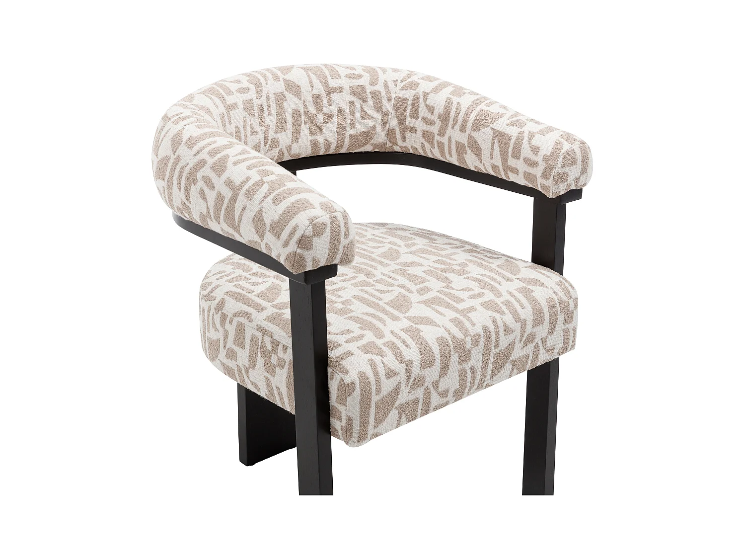 Lot de 6 chaises avec accoudoirs en tissu texturé bicolore et bois d'hévéa noir - Crème et taupe - LIVELIA de Pascal Morabito