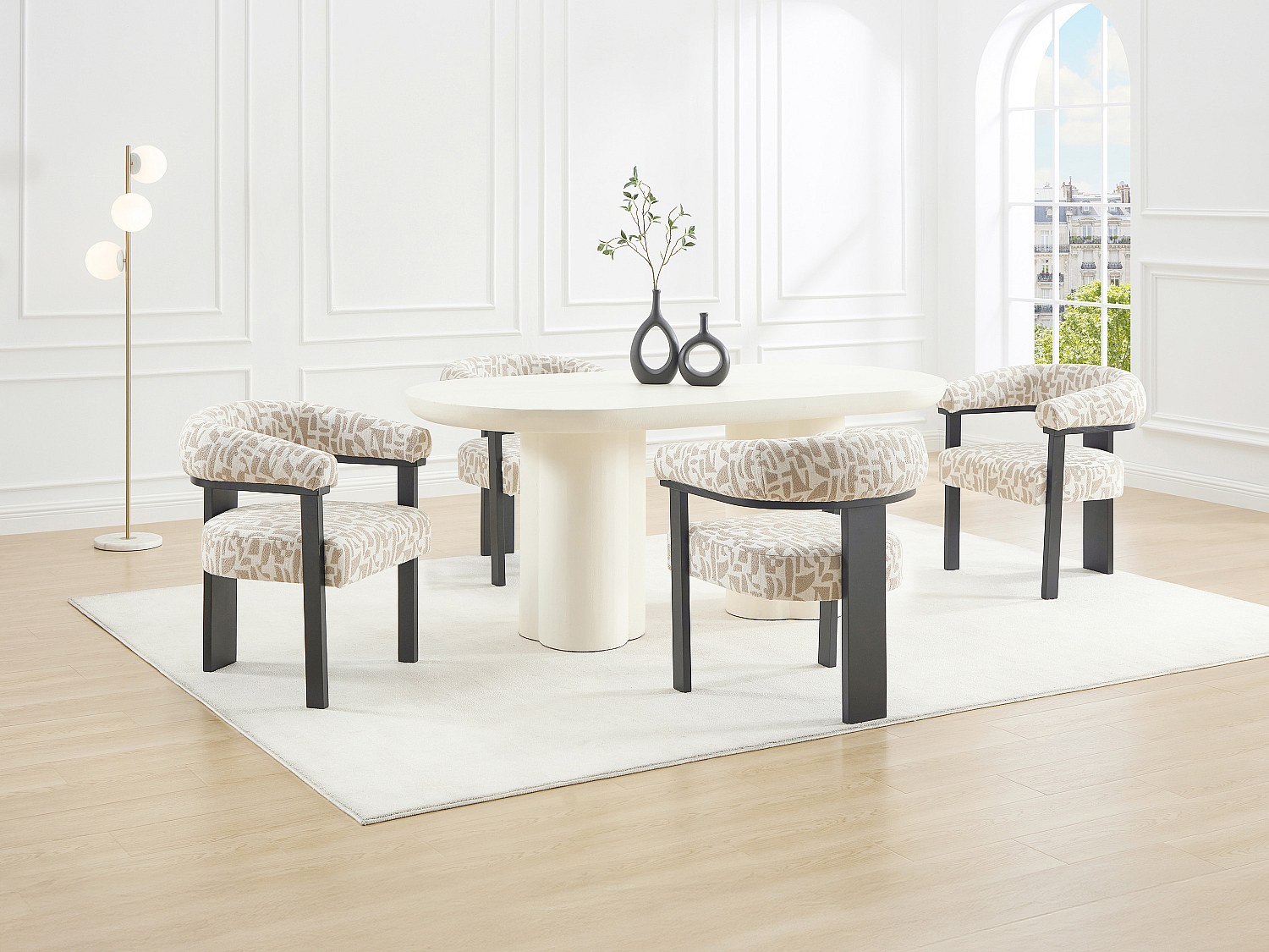 Stuhl mit Armlehnen 6er-Set - Strukturstoff Bicolor & Kautschukholz schwarz günstig online kaufen