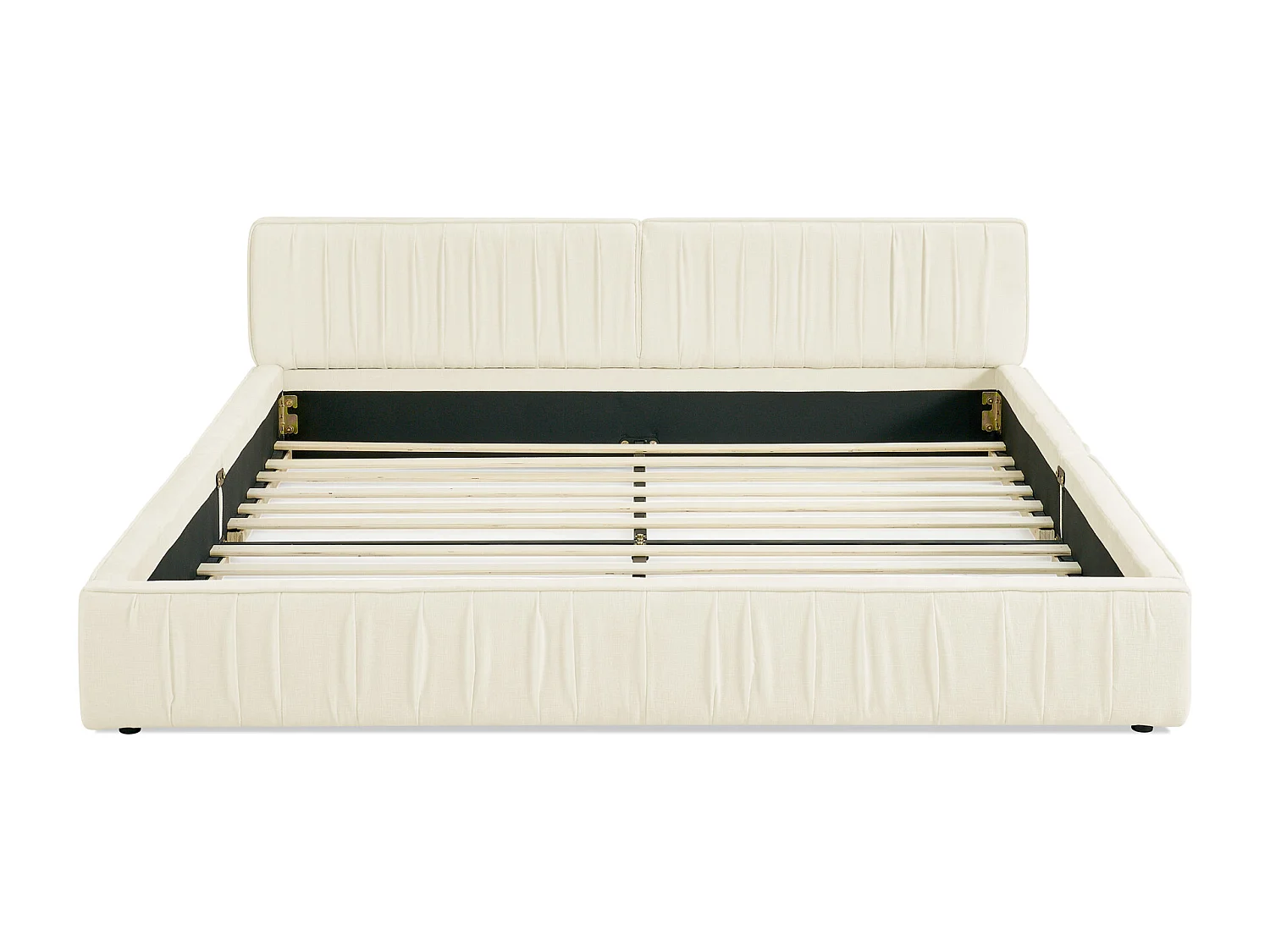 Lit adulte 140x200 cm avec tête de lit tapissée, chenille beige - sans matelas