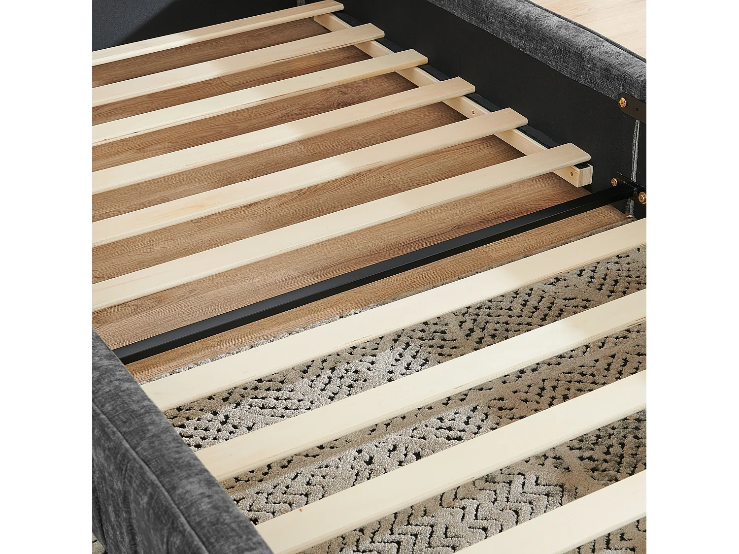 Lit enfant 90x200 cm avec tête de lit tapissée, chenille gris foncé - sans matelas