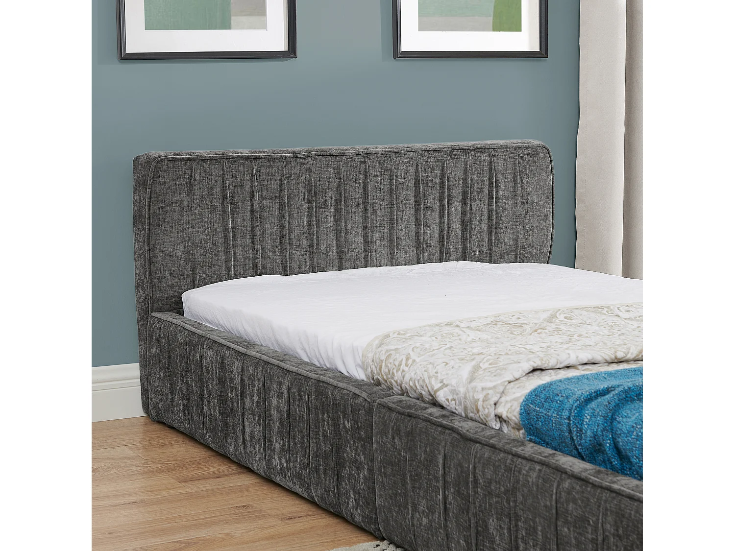 Lit enfant 90x200 cm avec tête de lit tapissée, chenille gris foncé - sans matelas