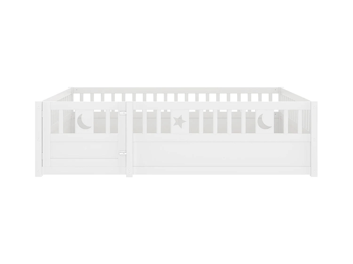 Lit enfant 140x190 cm avec barrières de sécurité et sommier à lattes en bois, blanc - sans matelas