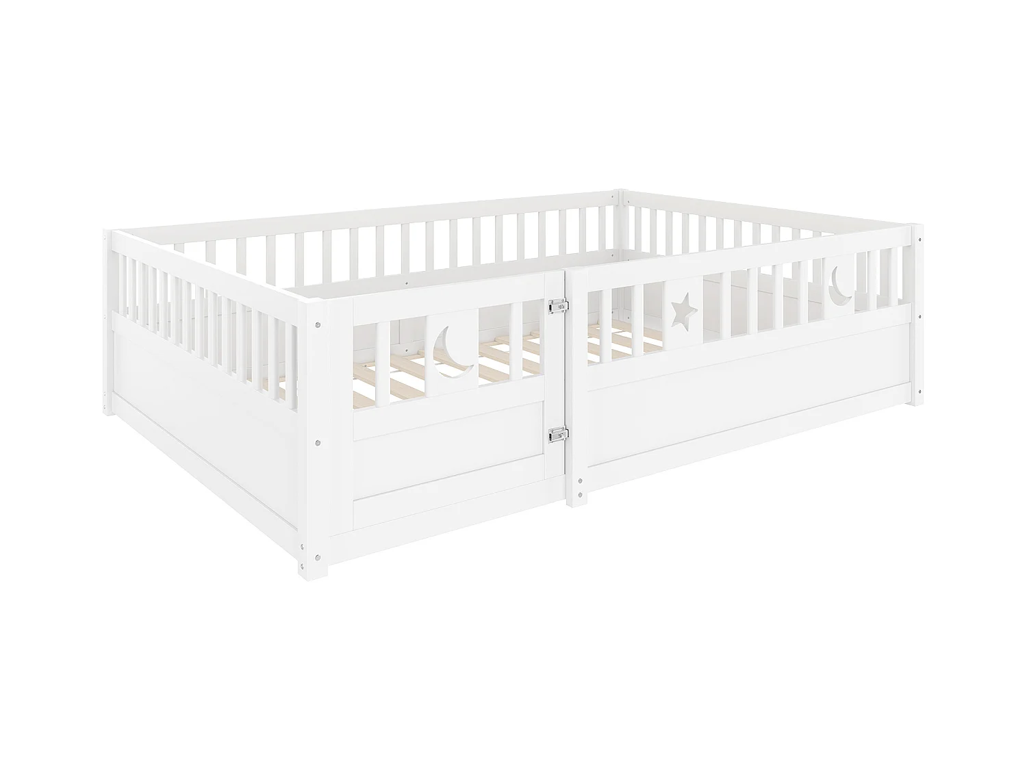 Lit enfant 140x190 cm avec barrières de sécurité et sommier à lattes en bois, blanc - sans matelas