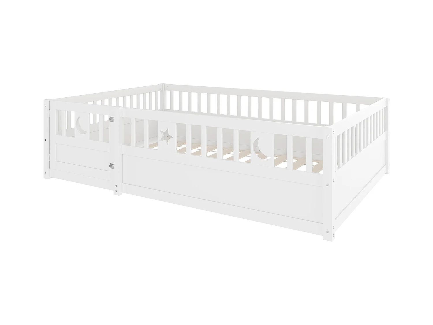 Lit enfant 140x190 cm avec barrières de sécurité et sommier à lattes en bois, blanc - sans matelas