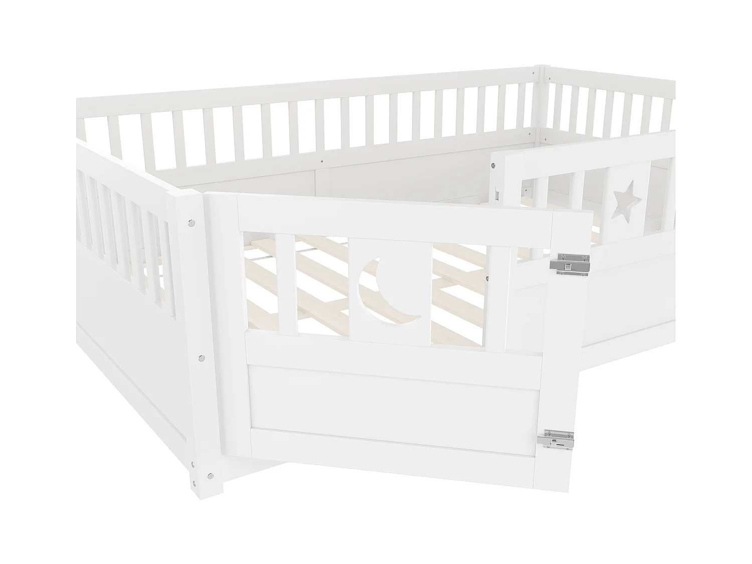Lit enfant 140x190 cm avec barrières de sécurité et sommier à lattes en bois, blanc - sans matelas