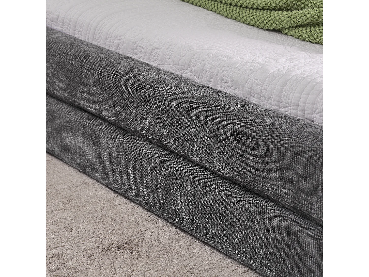 Lit adulte 140x200 cm Lit double avec tête de lit et sommier à lattes rembourrés, chenille gris - sans matelas