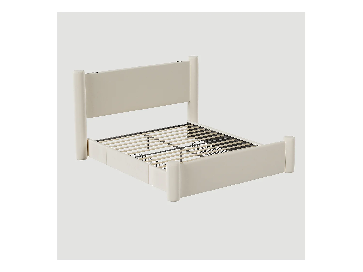 Lit double 160x200 cm avec 2 tiroirs et tête de lit capitonnée, port USB - velours beige (sans matelas)