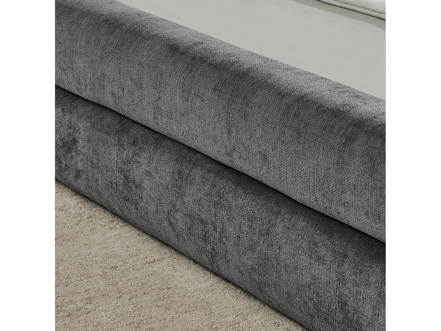 Lit simple 90x200 cm avec tête de lit et sommier à lattes rembourrés, chenille gris - sans matelas