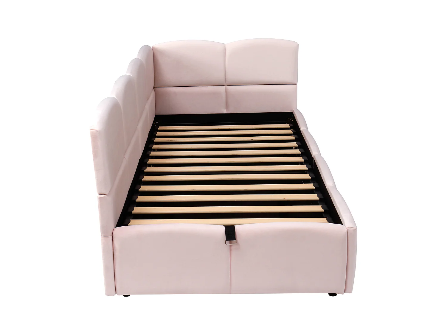 Lit banquette 90x200 cm avec rangement et sommier à lattes, prise USB - velours rose (sans matelas)
