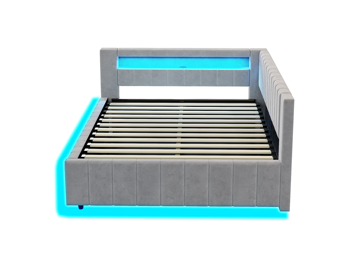 Slaapbank 140x200 cm met opbergruimte, led-lampje en USB-aansluiting - Lichtgrijs fluweel (zonder matras)