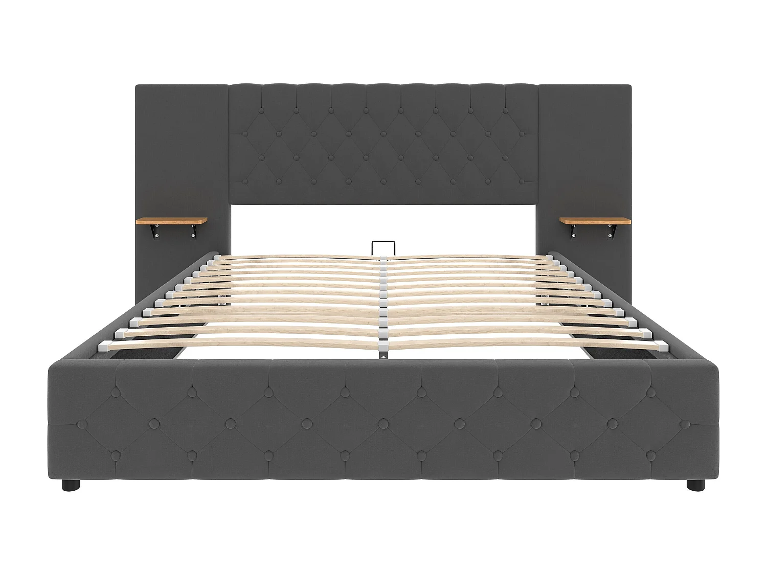 Stauraumbett 160x200 cm mit LED und USB-Anschluss, breites Kopfteil – grauer Samt – ohne Matratze