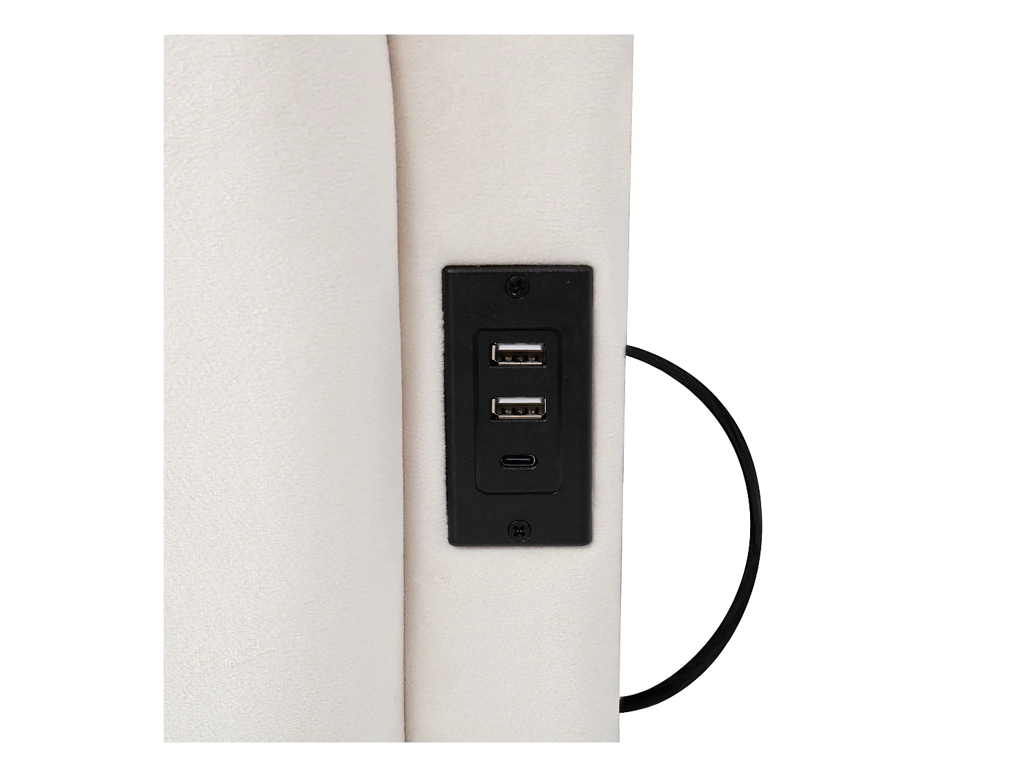 Lit banquette 90x200 cm avec rangement et sommier à lattes, prise USB - velours beige (sans matelas)