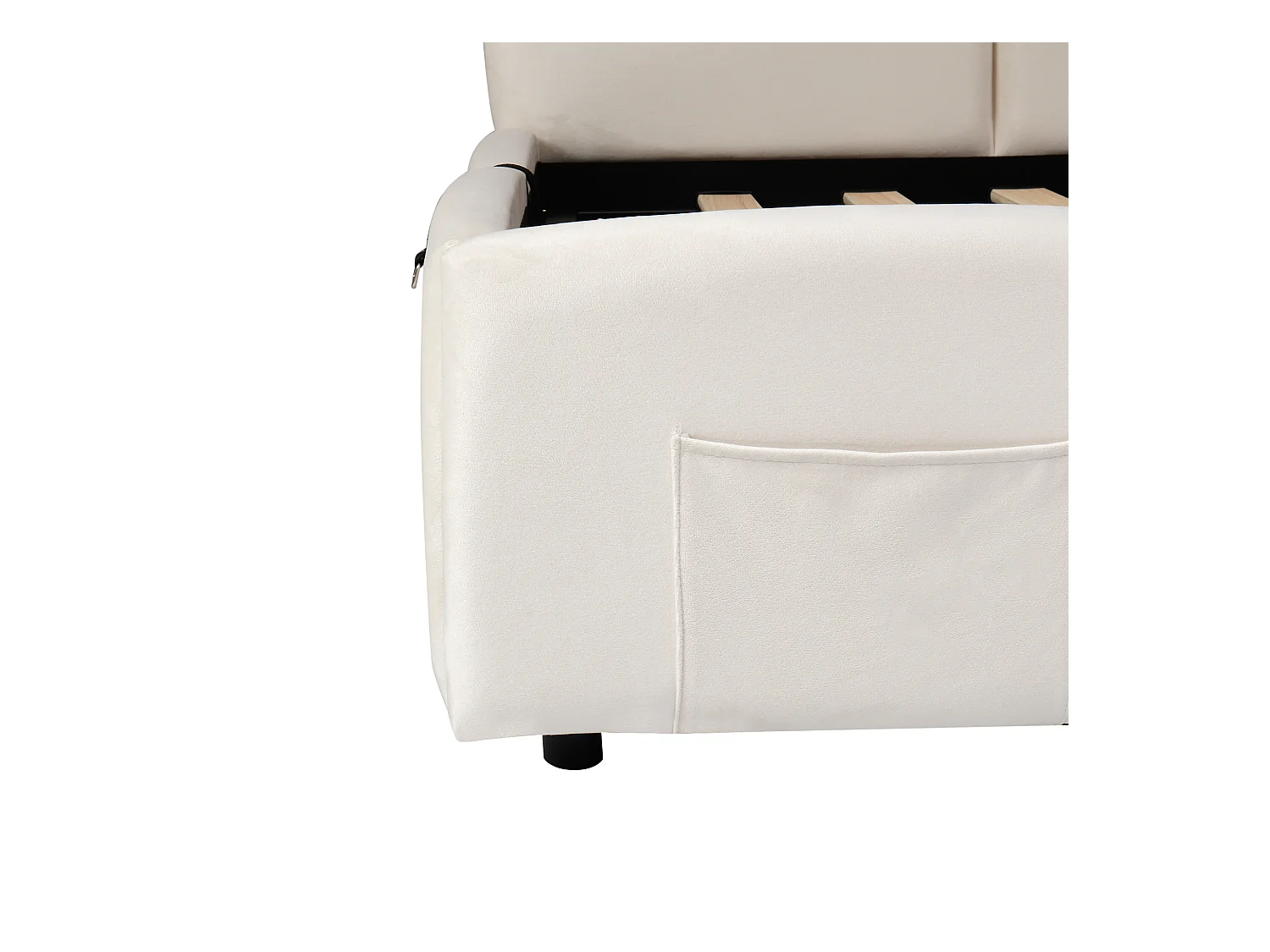 Lit banquette 90x200 cm avec rangement et sommier à lattes, prise USB - velours beige (sans matelas)