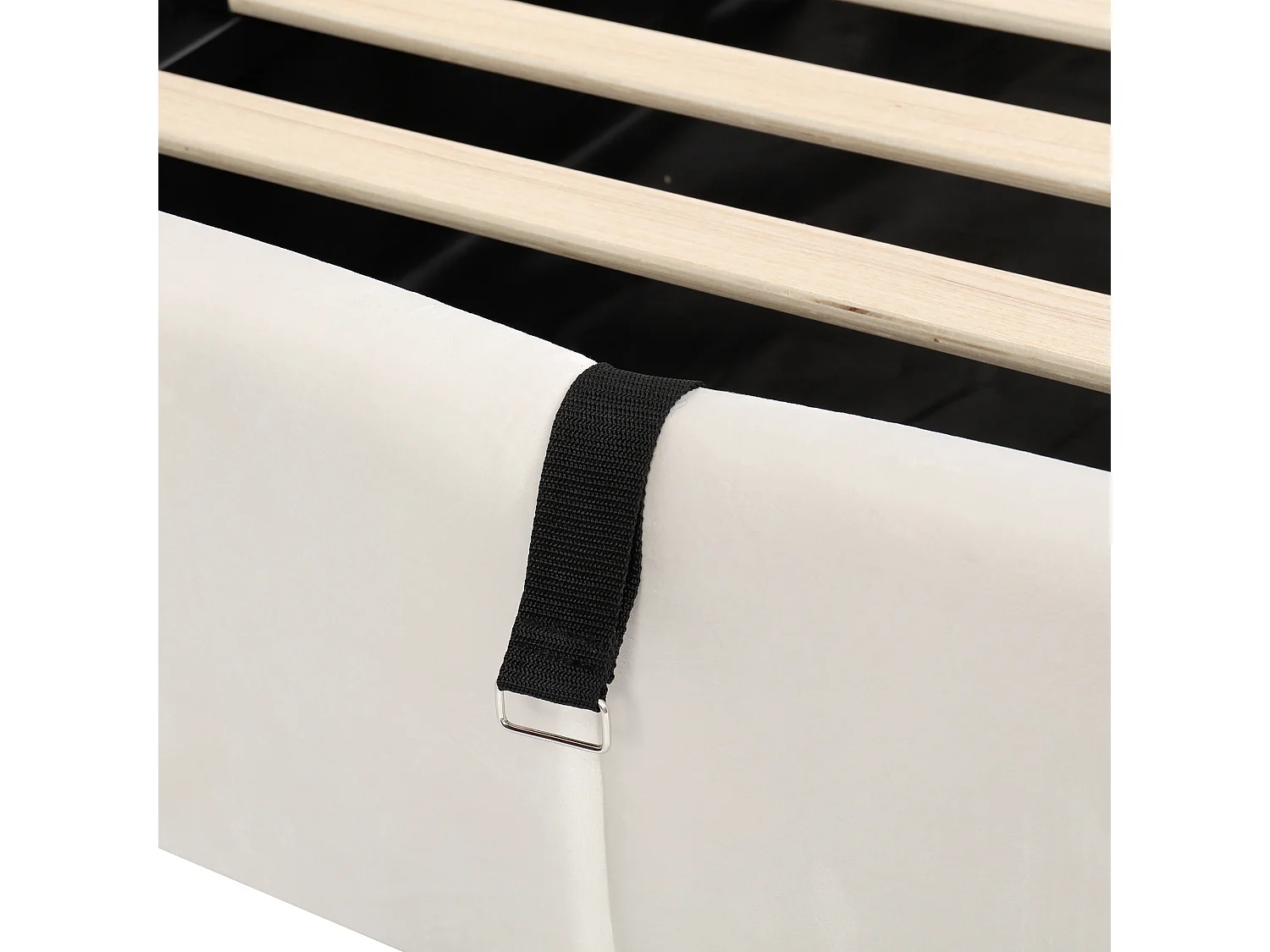 Lit banquette 90x200 cm avec rangement et sommier à lattes, prise USB - velours beige (sans matelas)