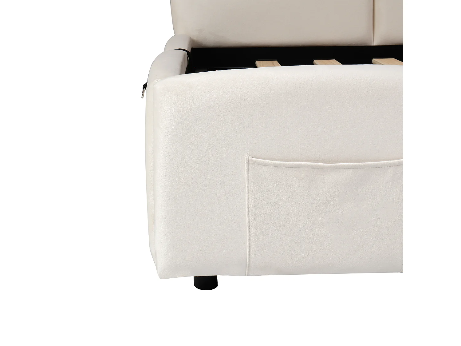 Lit banquette 90x200 cm avec rangement et sommier à lattes, prise USB - velours beige (sans matelas)