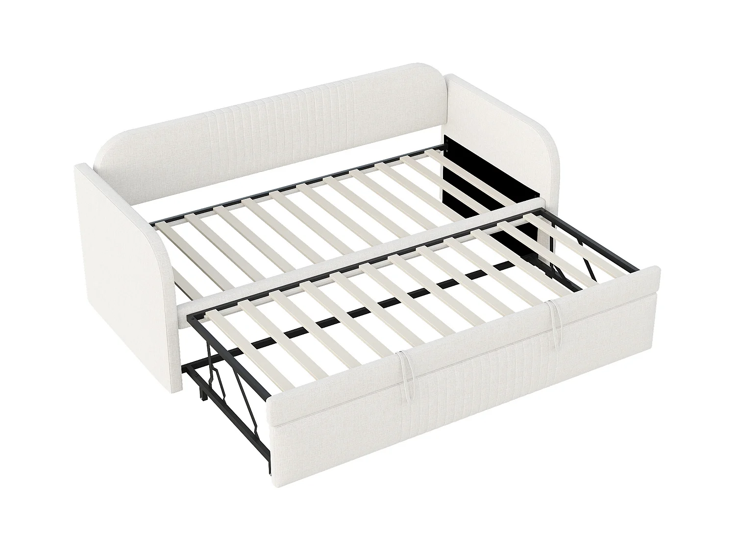 Lit banquette 90/180x190 cm avec lit gigogne et sommier à lattes - lin beige (sans matelas)