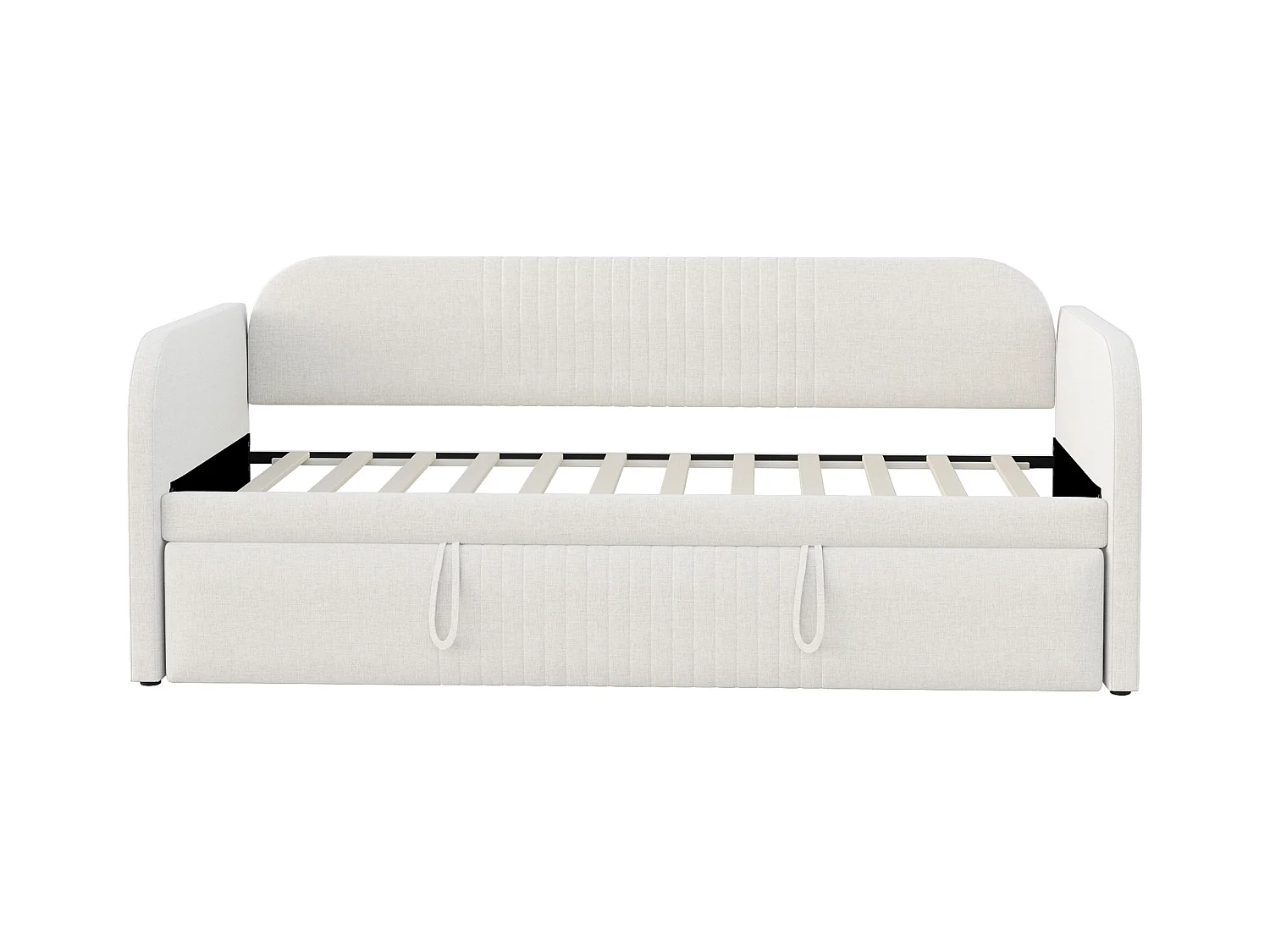 Lit banquette 90/180x190 cm avec lit gigogne et sommier à lattes - lin beige (sans matelas)