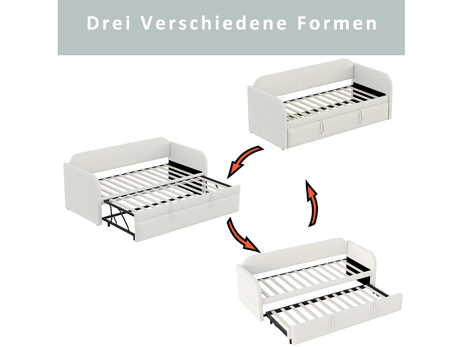 Schlafsofa 90/180 x 190 cm mit Ausziehbett und Lattenrost – Leinen in Beige (ohne Matratze)