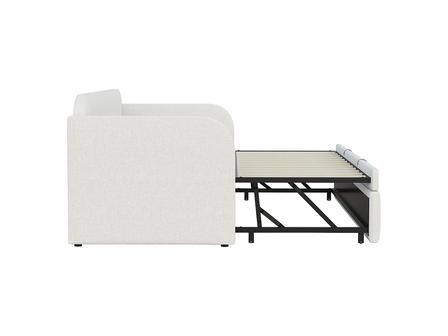 Divano letto 90/180x190 cm con letto estraibile e rete a doghe - lino beige (senza materasso)