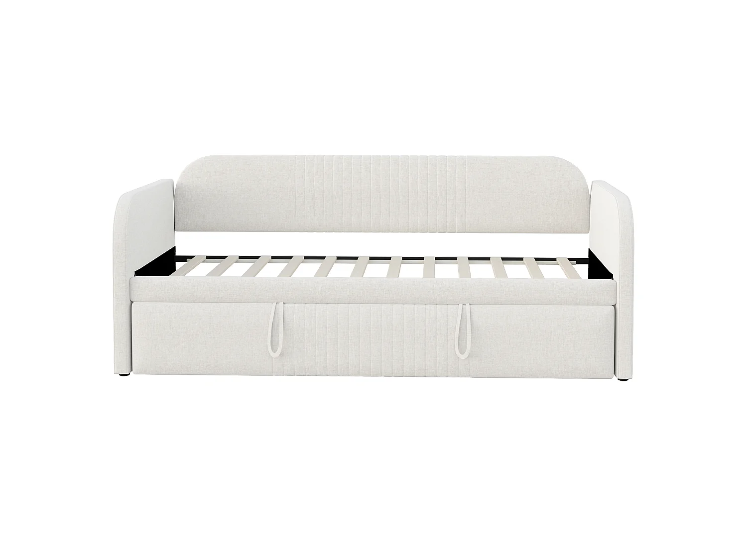 Divano letto 90/180x190 cm con letto estraibile e rete a doghe - lino beige (senza materasso)