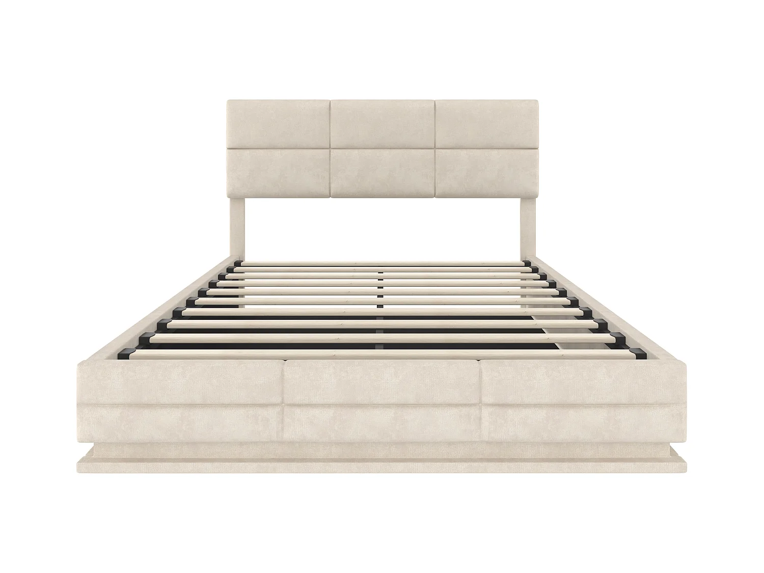 Lit coffre 140x200 cm avec LED et port USB, tête de lit réglable - velours beige (sans matelas)