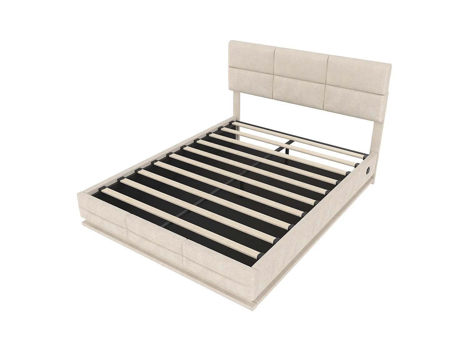 Lit coffre 140x200 cm avec LED et port USB, tête de lit réglable - velours beige (sans matelas)