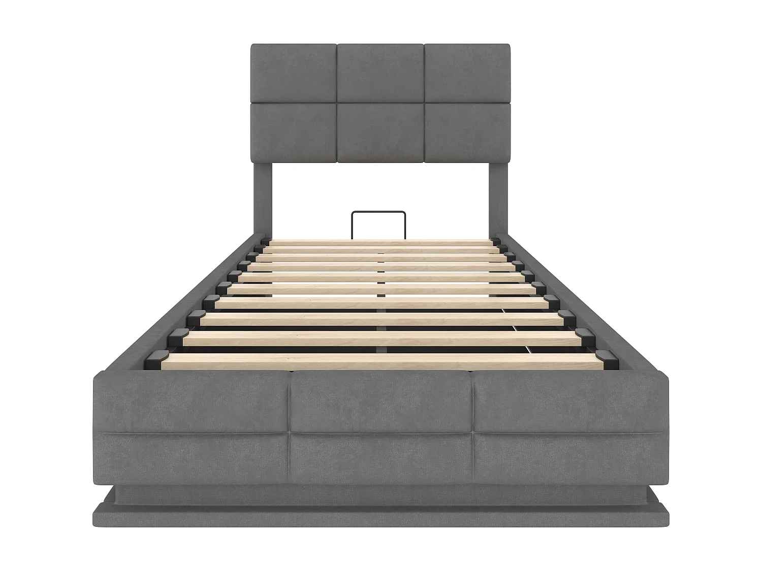 Lit coffre adulte 90x200 cm avec LED et port USB, tête de lit réglable - velours gris (sans matelas)