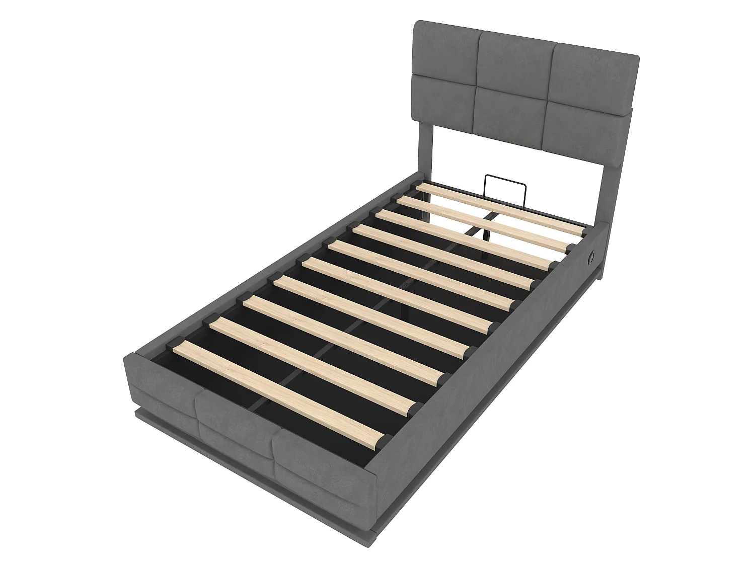 Lit coffre adulte 90x200 cm avec LED et port USB, tête de lit réglable - velours gris (sans matelas)