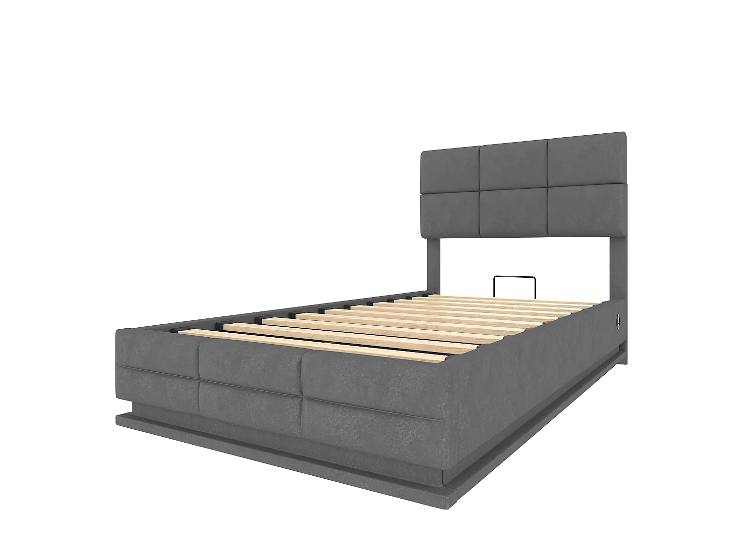 Lit coffre adulte 90x200 cm avec LED et port USB, tête de lit réglable - velours gris (sans matelas)
