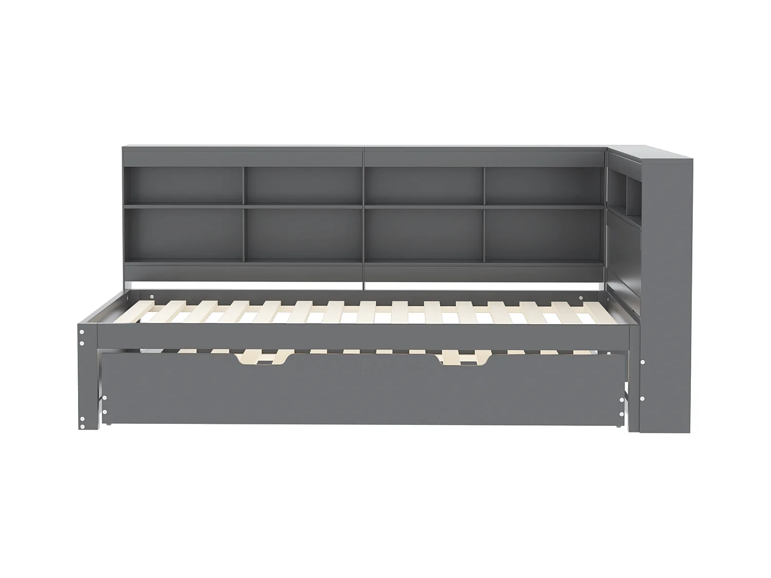 Lit banquette 90x200 cm avec lit gigogne et étagère de rangement, port USB - gris - sans matelas