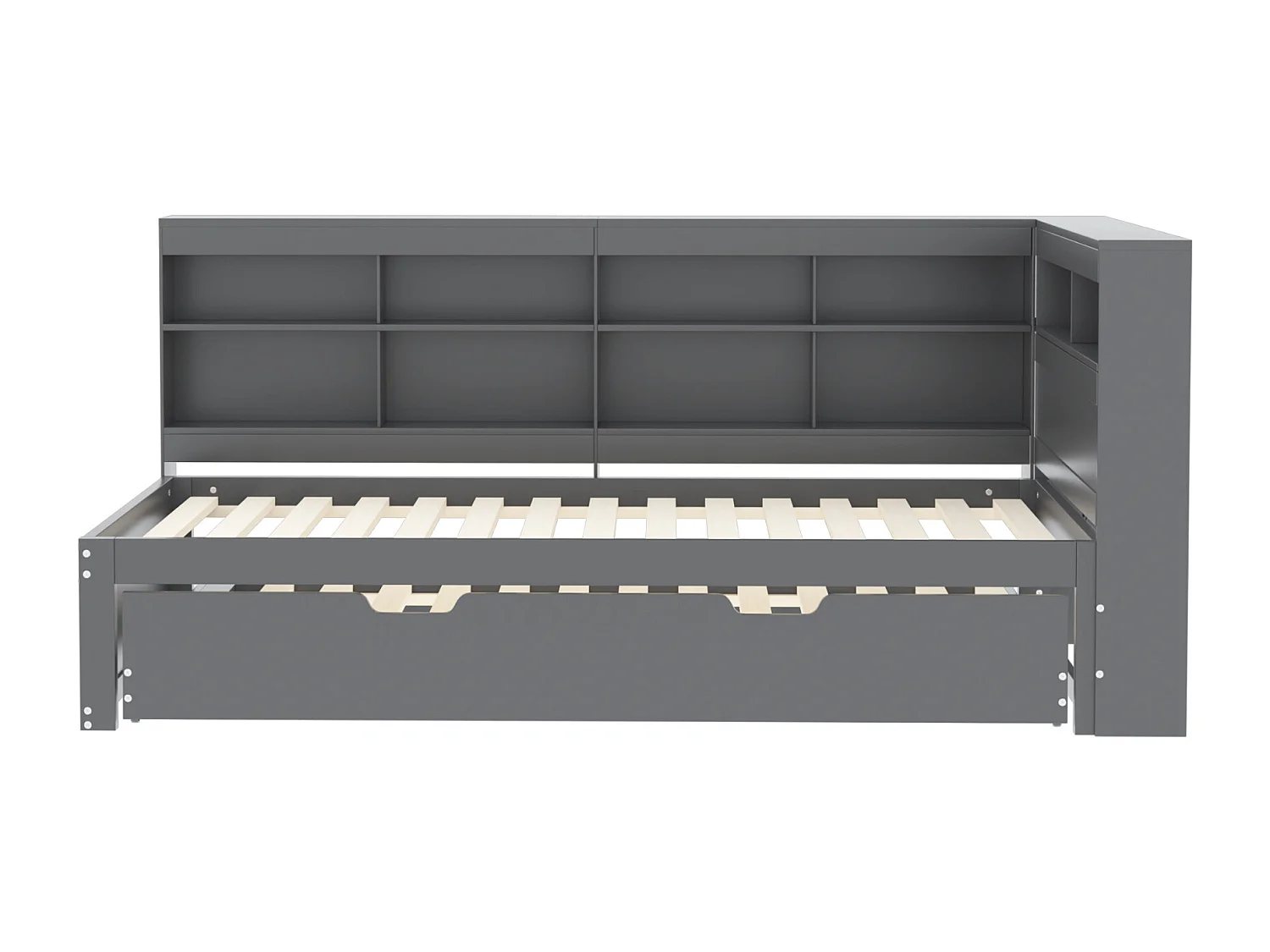 Lit banquette 90x200 cm avec lit gigogne et étagère de rangement, port USB - gris - sans matelas