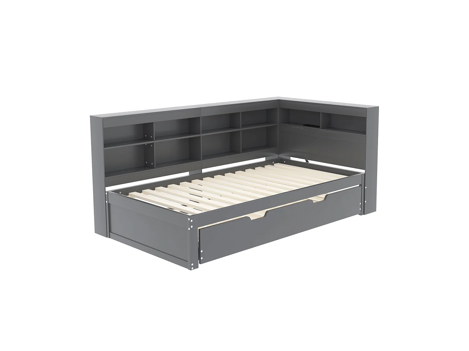 Divano letto 90x200 cm con letto estraibile e ripiano portaoggetti, porta USB - grigio - senza materasso