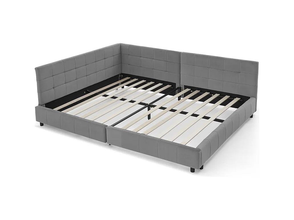 Lit banquette 140x200 cm lit double avec dossier et sommier à lattes, velours gris - sans matelas
