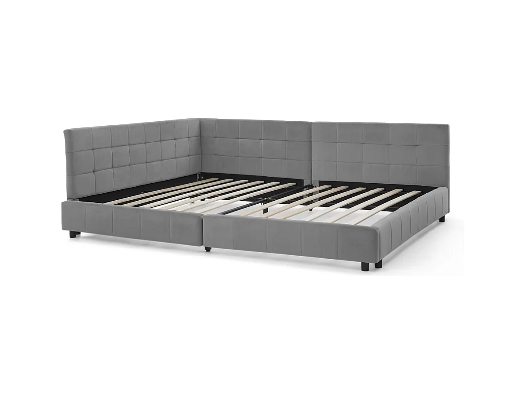 Lit banquette 140x200 cm lit double avec dossier et sommier à lattes, velours gris - sans matelas