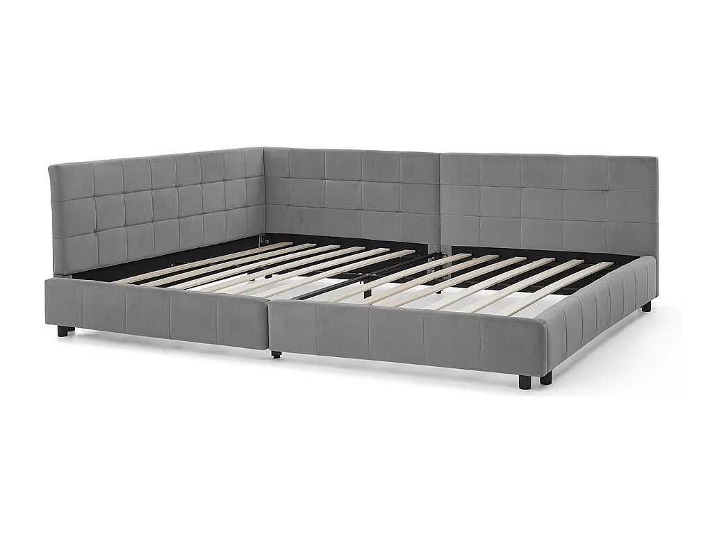 Slaapbank 140x200 cm, tweepersoonsbed met rugleuning en lattenbodem, fluweel grijs - zonder matras