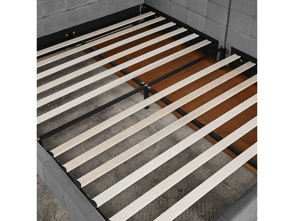 Slaapbank 140x200 cm, tweepersoonsbed met rugleuning en lattenbodem, fluweel grijs - zonder matras