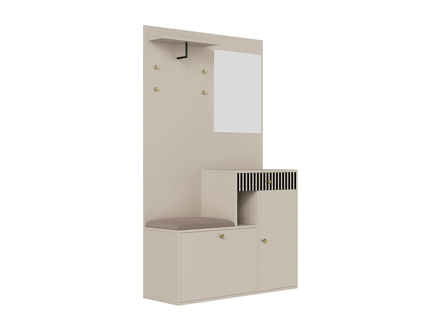 Garderobenständer mit Schuhbank und Spiegel, Stauraum – Beigegrau