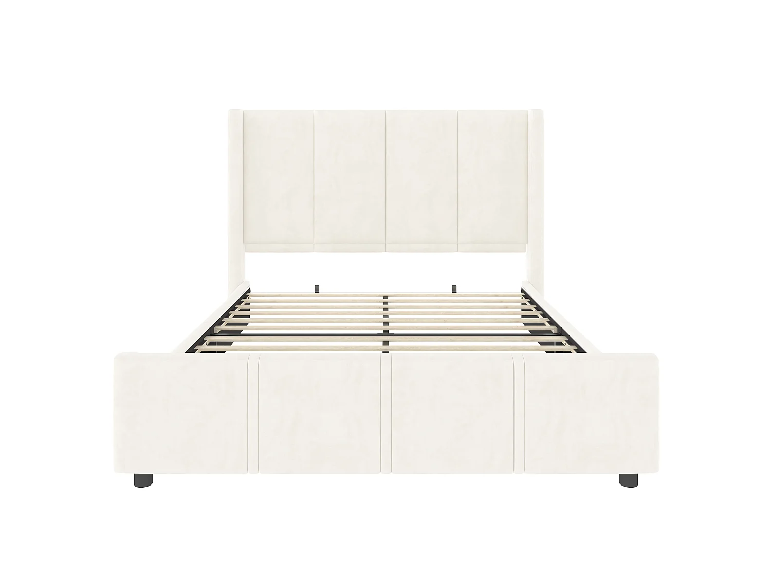 Cama de adulto 140x200 cm con cabecero y somier de láminas, puerto USB - terciopelo beige (sin colchón)