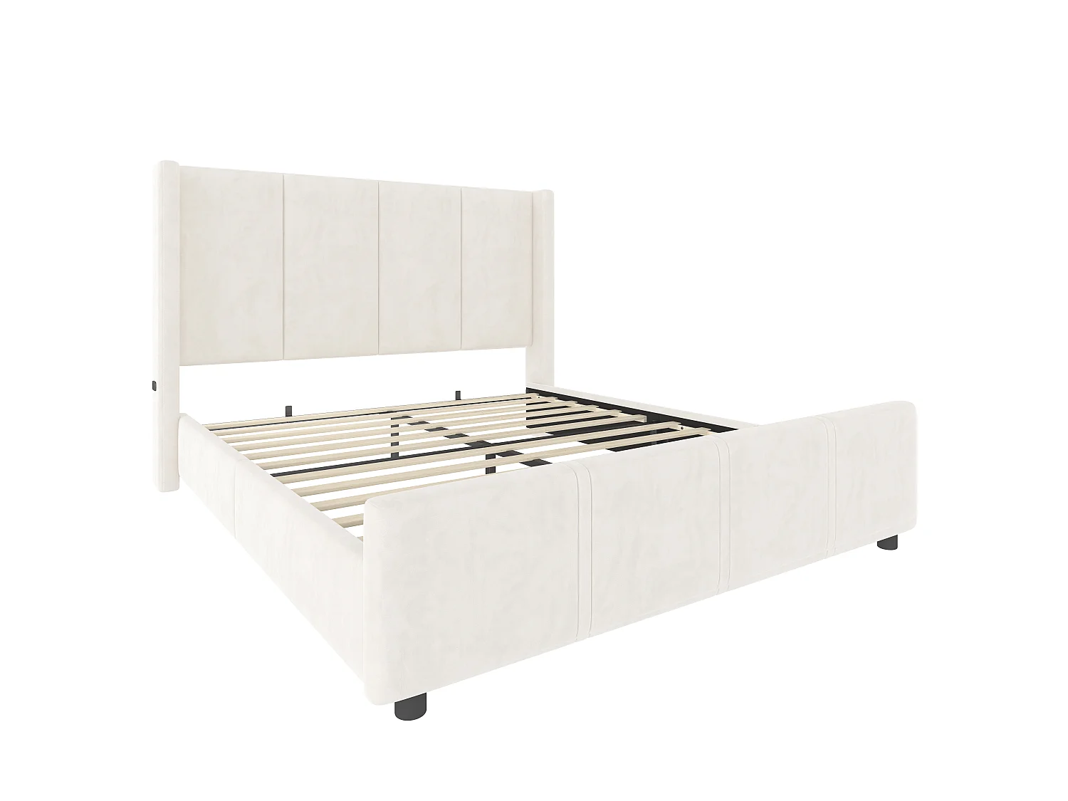 Cama de adulto 140x200 cm con cabecero y somier de láminas, puerto USB - terciopelo beige (sin colchón)
