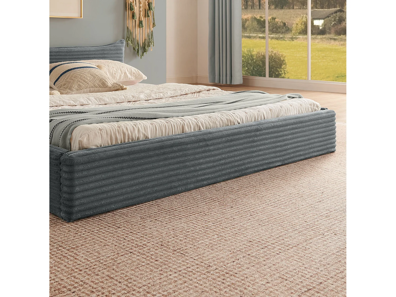 Doppelbett 140x200 cm mit Kopfteil und Lattenrost, Chenille Grau - ohne Matratze