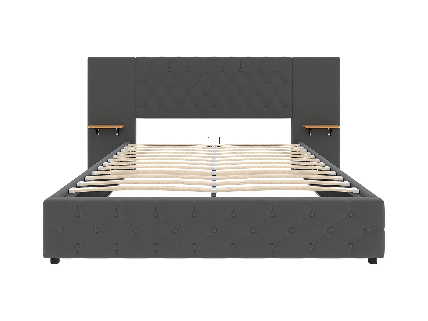 Lit coffre 140x200 cm avec LED et port USB, tête de lit large - velours gris - sans matelas
