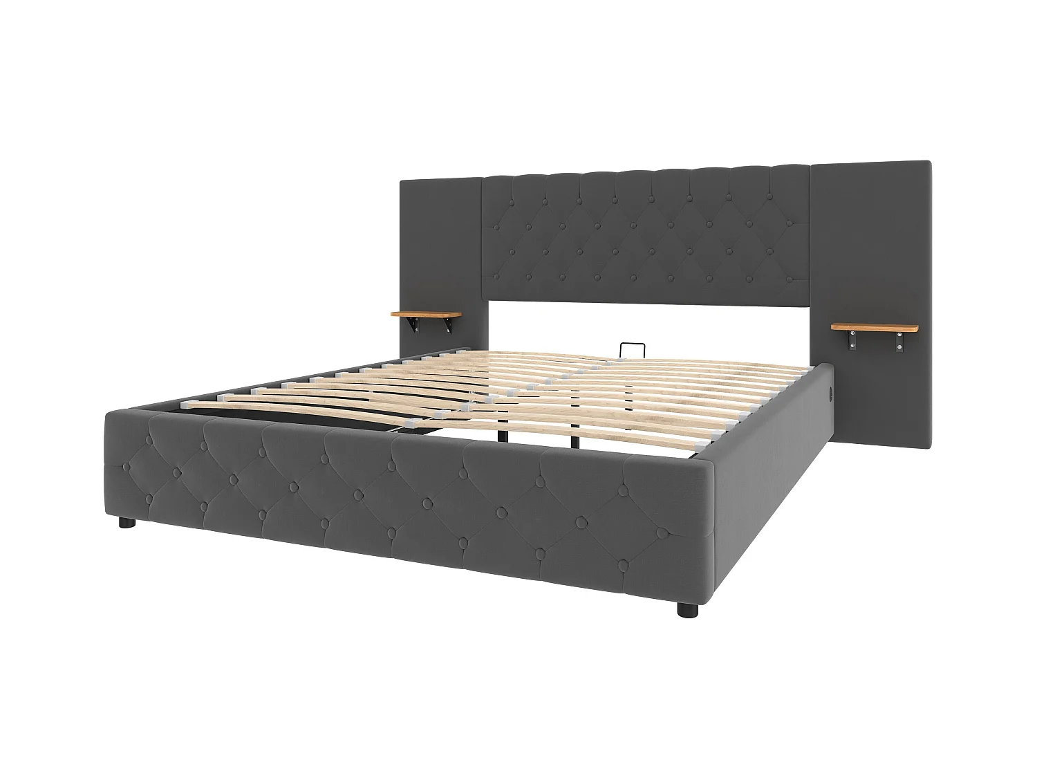 Lit coffre 140x200 cm avec LED et port USB, tête de lit large - velours gris - sans matelas