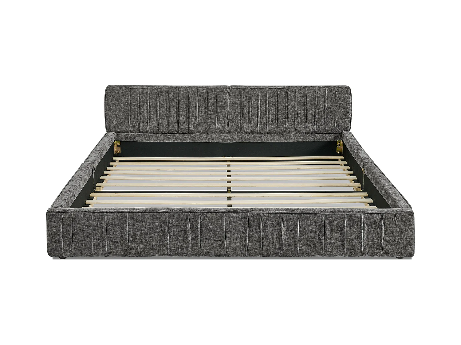 Łóżko podwójne 140x200 cm z tapicerowanym zagłówkiem, szenila ciemnoszara - bez materaca