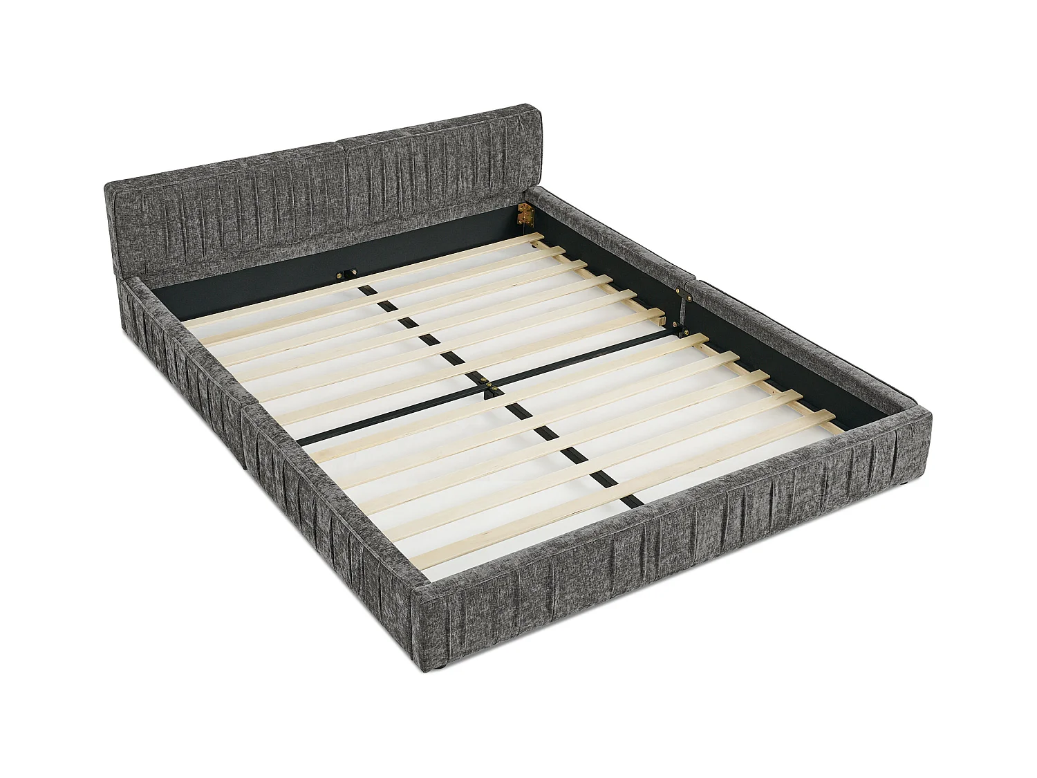 Łóżko podwójne 140x200 cm z tapicerowanym zagłówkiem, szenila ciemnoszara - bez materaca