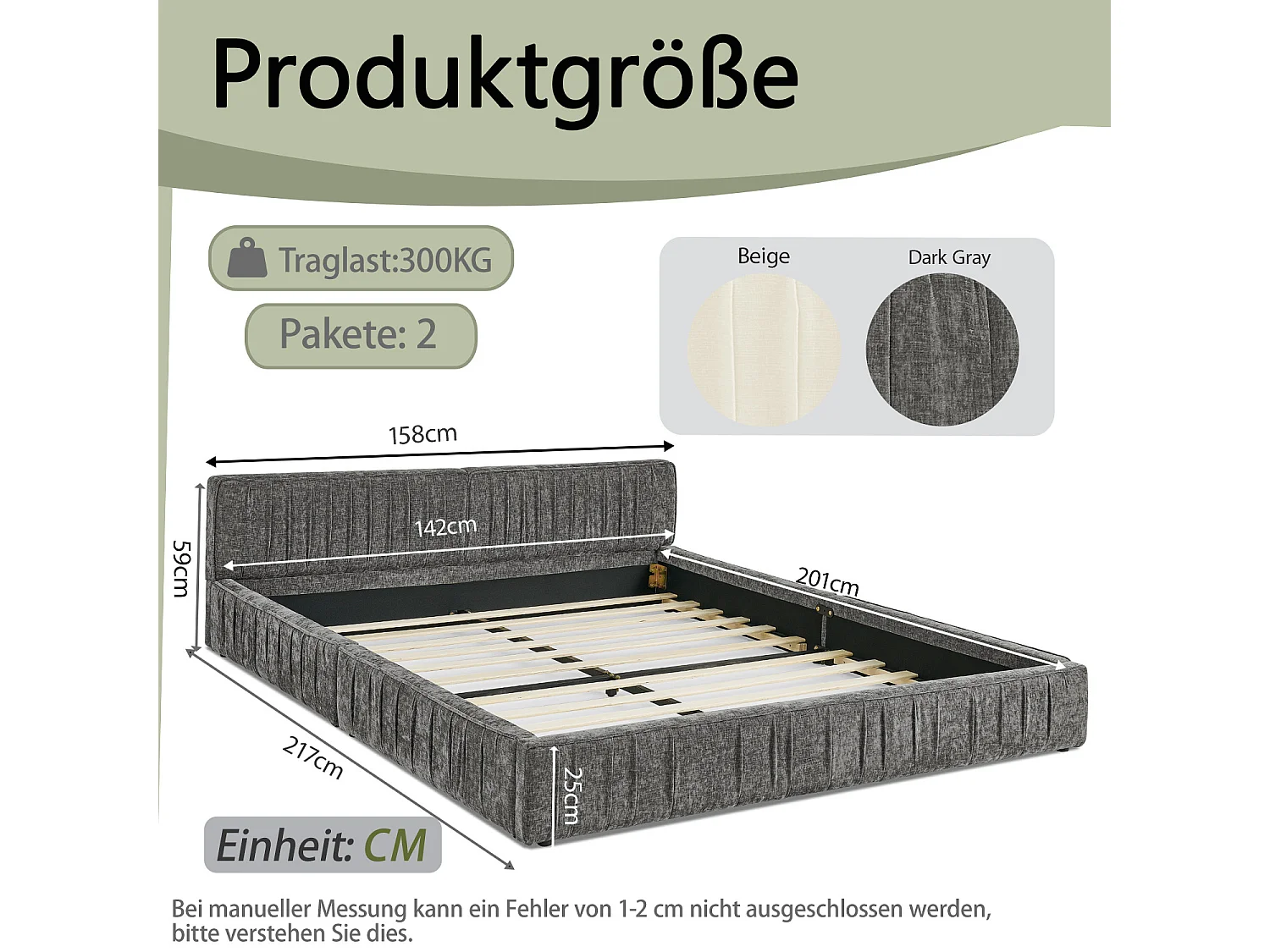 Lit adulte 140x200 cm avec tête de lit tapissée, chenille gris foncé - sans matelas