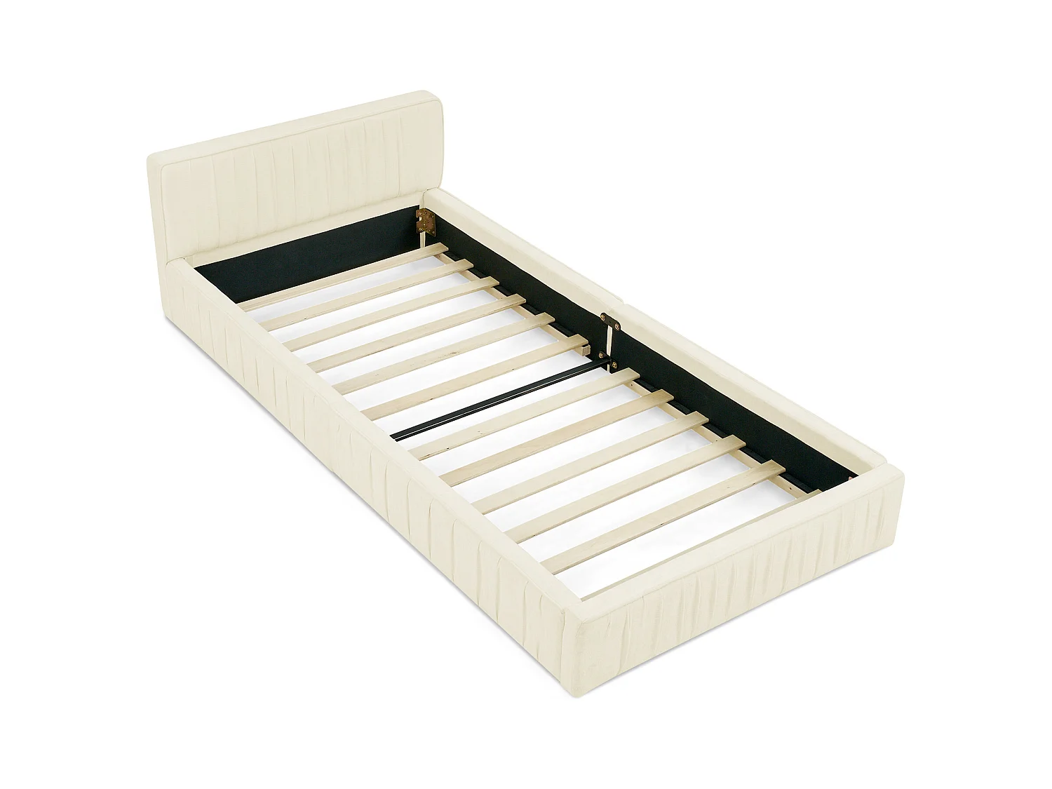 Łóżko dziecięce 90x200 cm z tapicerowanym zagłówkiem, szenila beżowa - bez materaca