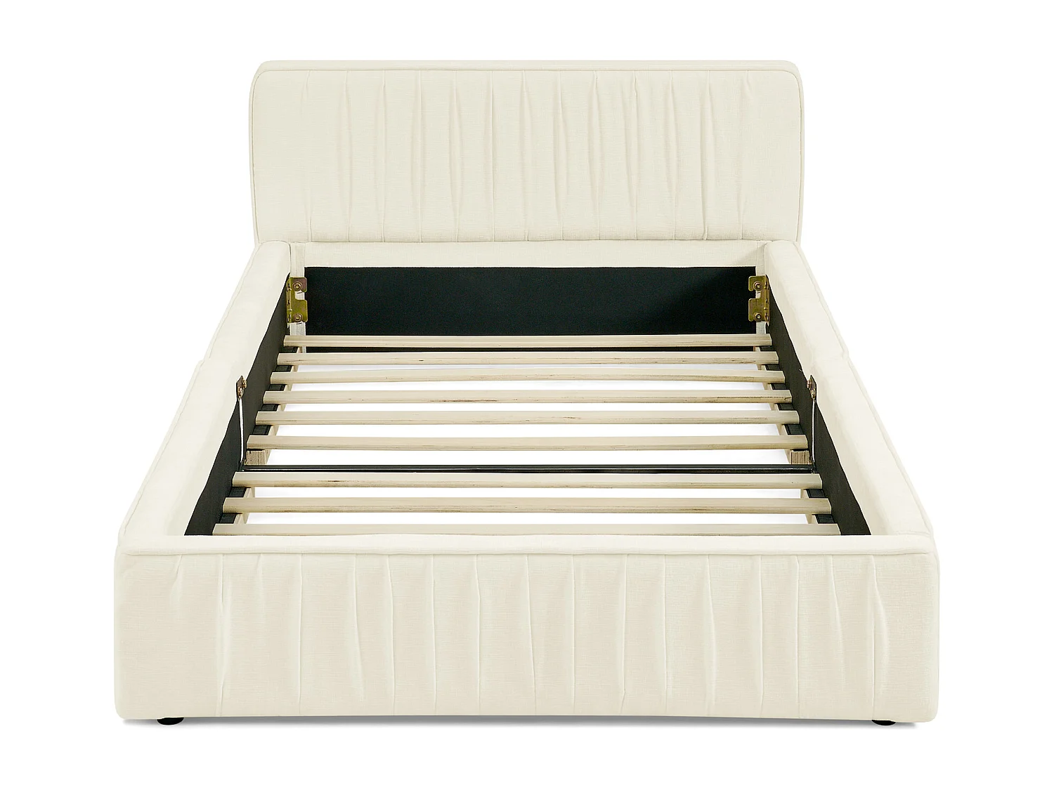 Lit enfant 90x200 cm avec tête de lit tapissée, chenille beige - sans matelas