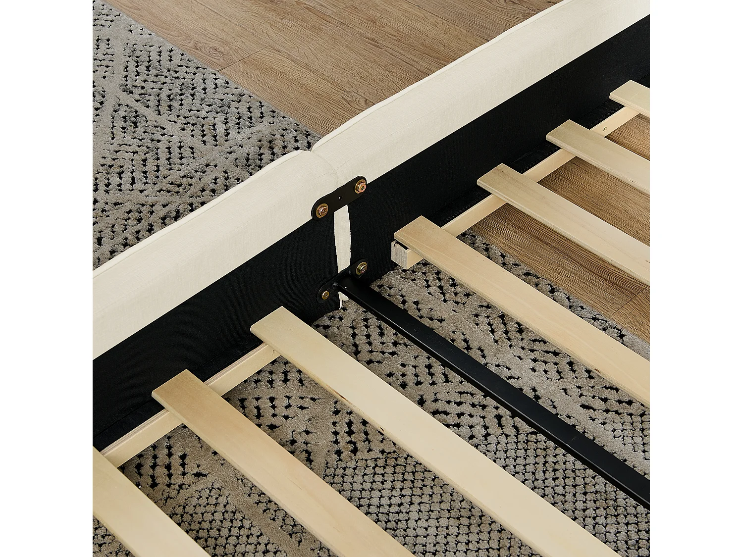 Lit enfant 90x200 cm avec tête de lit tapissée, chenille beige - sans matelas