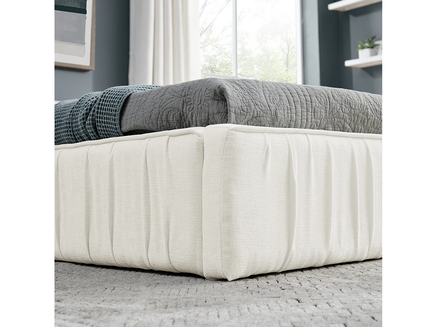 Lit enfant 90x200 cm avec tête de lit tapissée, chenille beige - sans matelas