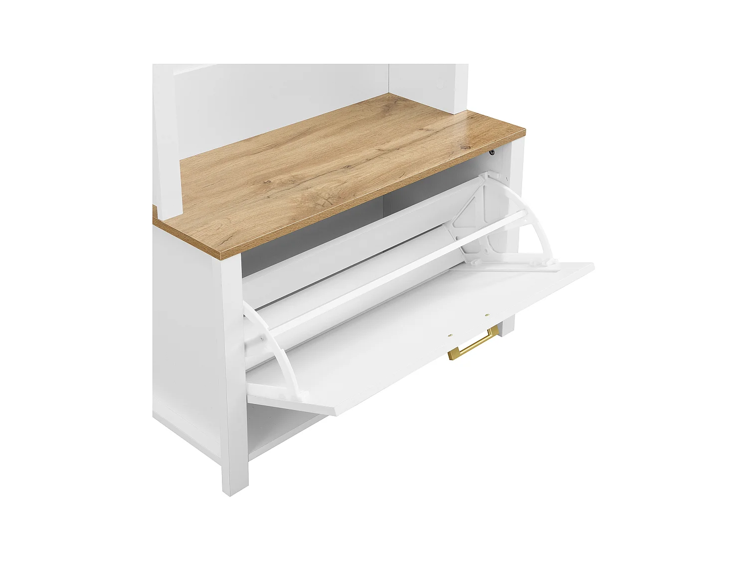 Porte-manteau blanc avec étagère à chaussures, étagères et crochets - pour entrées et salon